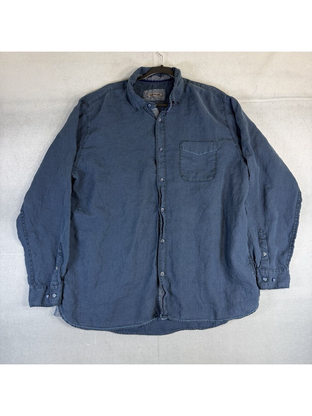 32 Bar Blues 100% Linen Shirt Mens XXL Blue Long Sleeve Button Down Pocket